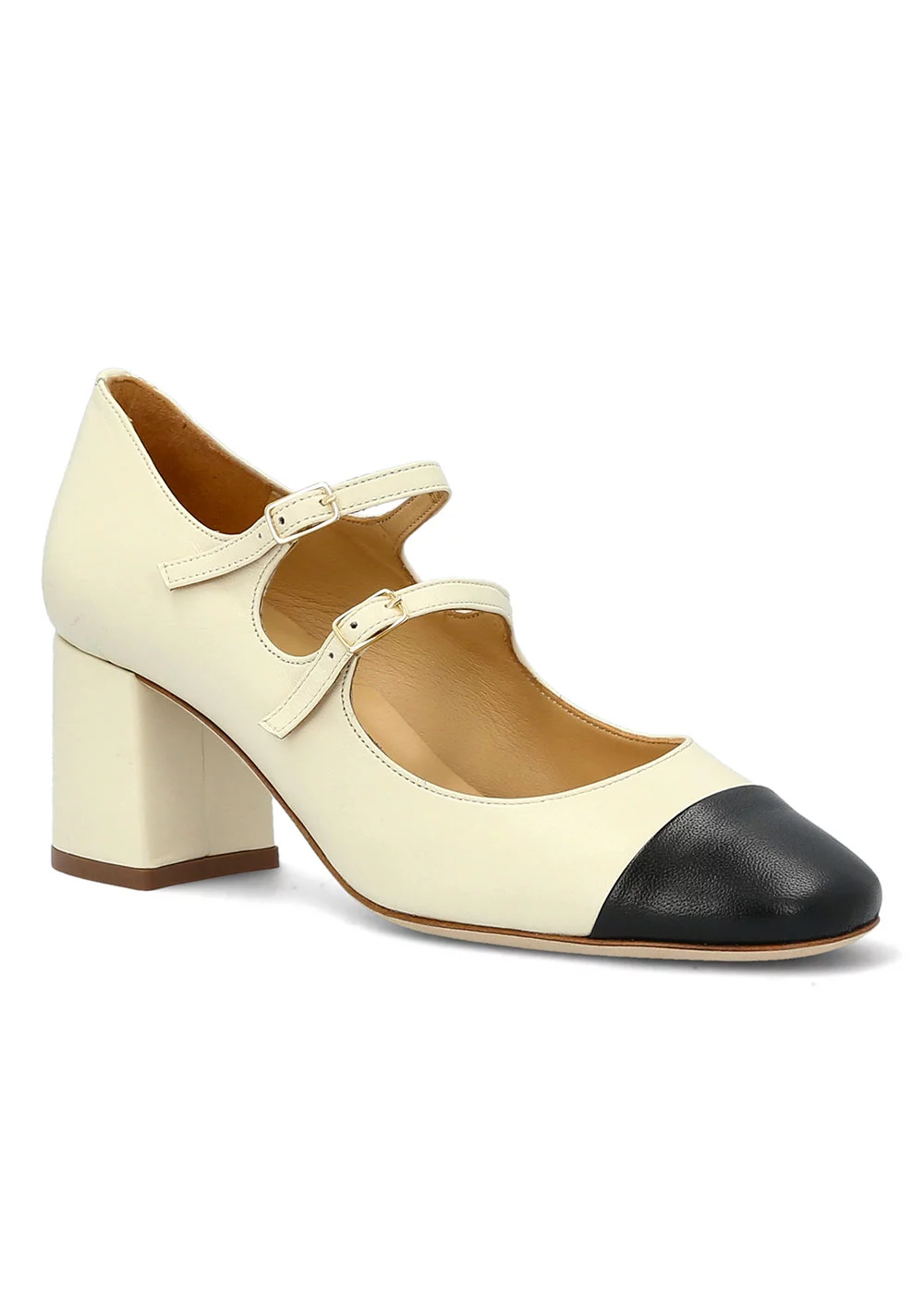 BABIES SALARNIER CUIR BEIGE ET POINTE VERNIS NOIRE