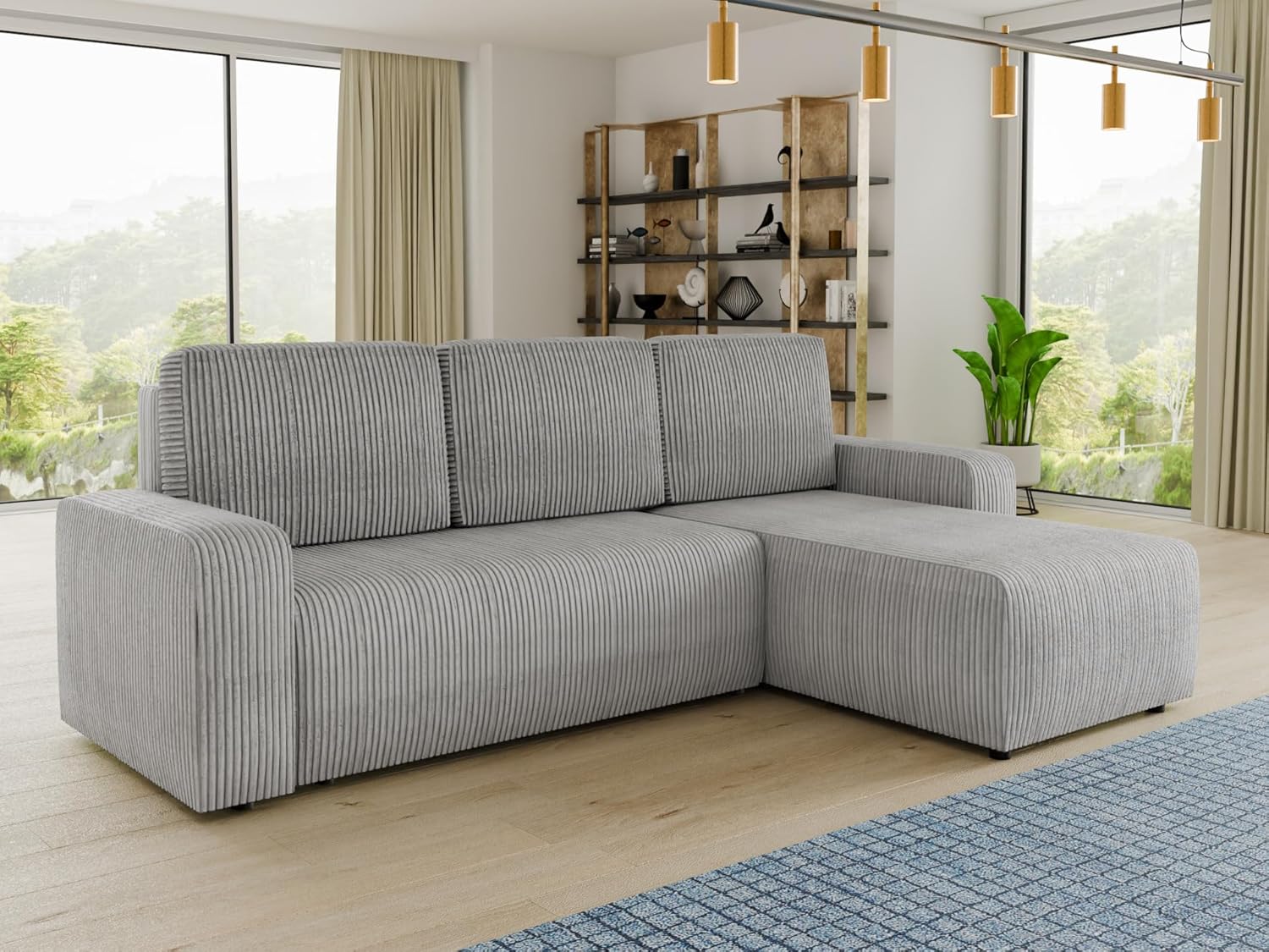 Sofnet Ecksofa Roma L mit Schlaffunktion und Bettkasten - Cord Stoff - L-Form Couch, Polstersofa, Schlafsofa, Sofagarnitur - Ottomane Universal (Grau (Poso 110))