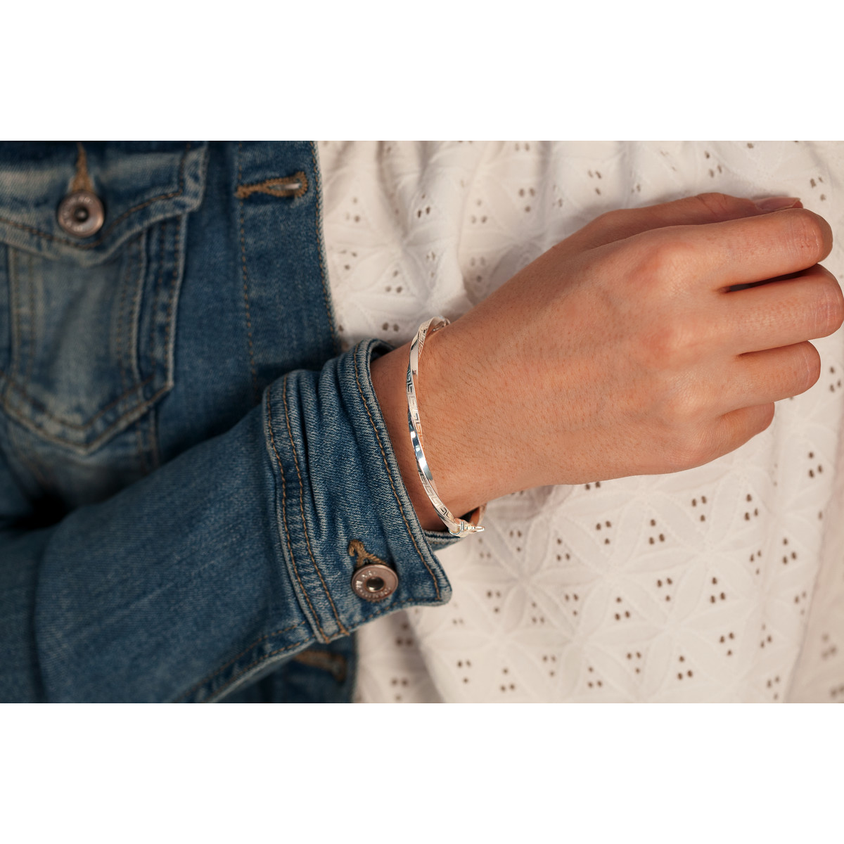 Bracelet jonc argent 925 torsadé motifs