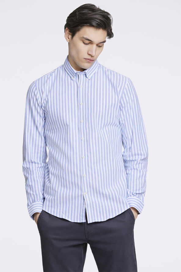 Lindbergh Striped superflex oxford L/S Blå