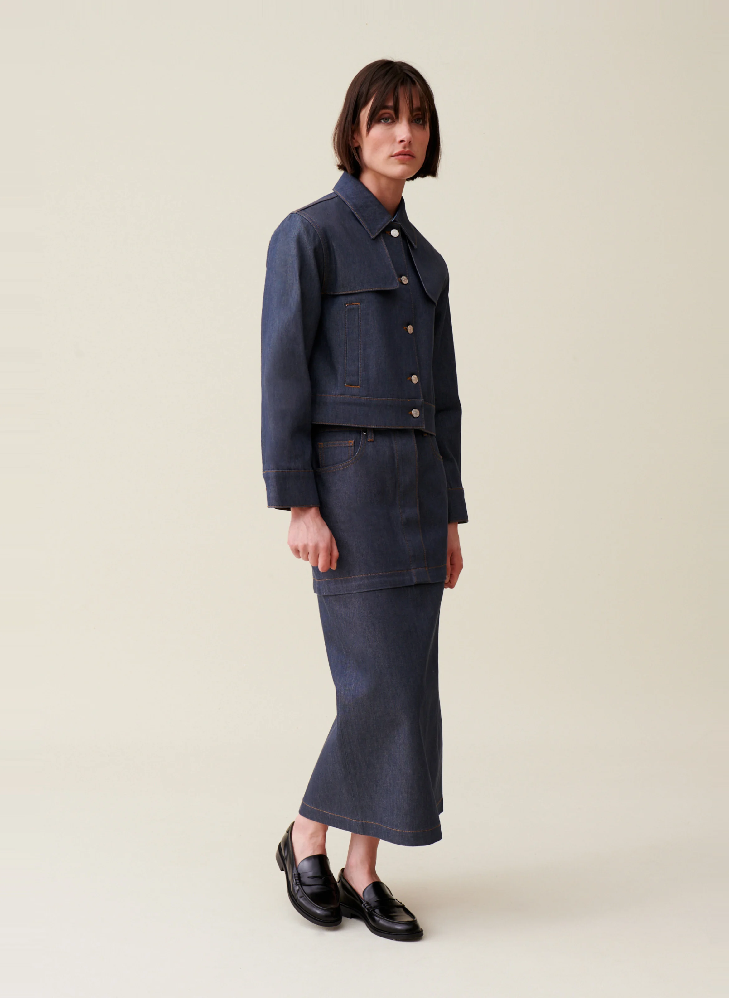 Veste courte denim en coton mélangé | Bleu
