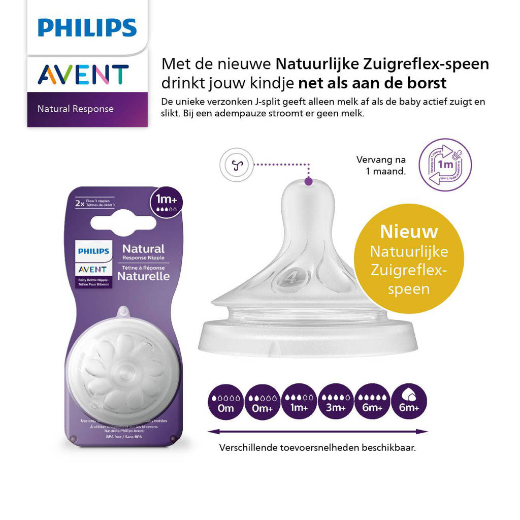 Natuurlijke Zuigreflex Snelheid 3, 1+ maanden, 2 stuks SCY963/02 Flesspenen
