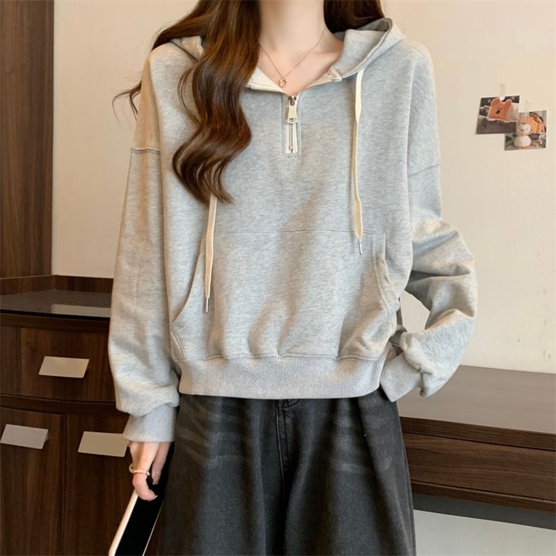 Iduna - Effen hoodie met halve rits