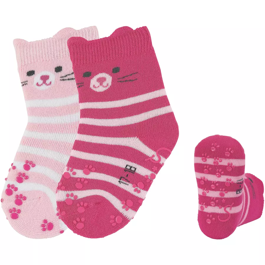Sterntaler ABS-Krabbelsöckchen Doppelpack Katzengesicht rosa