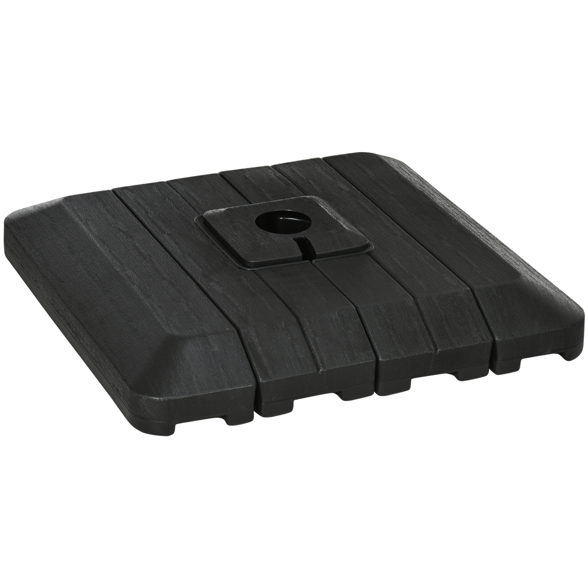 Conjunto de 4 pesos para base de guarda-sol de braço articulado Outsunny, para pátio, com capacidade para 100 kg de água ou 135 kg de areia, para base em cruz, 98 x 98 x 18,5 cm, preto.