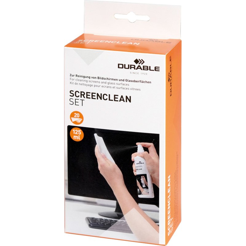 Durable SCREENCLEAN Set LCD/TFT/Plasma Chiffons secs et humides et liquide de nettoyage d'équipement électronique 125 ml