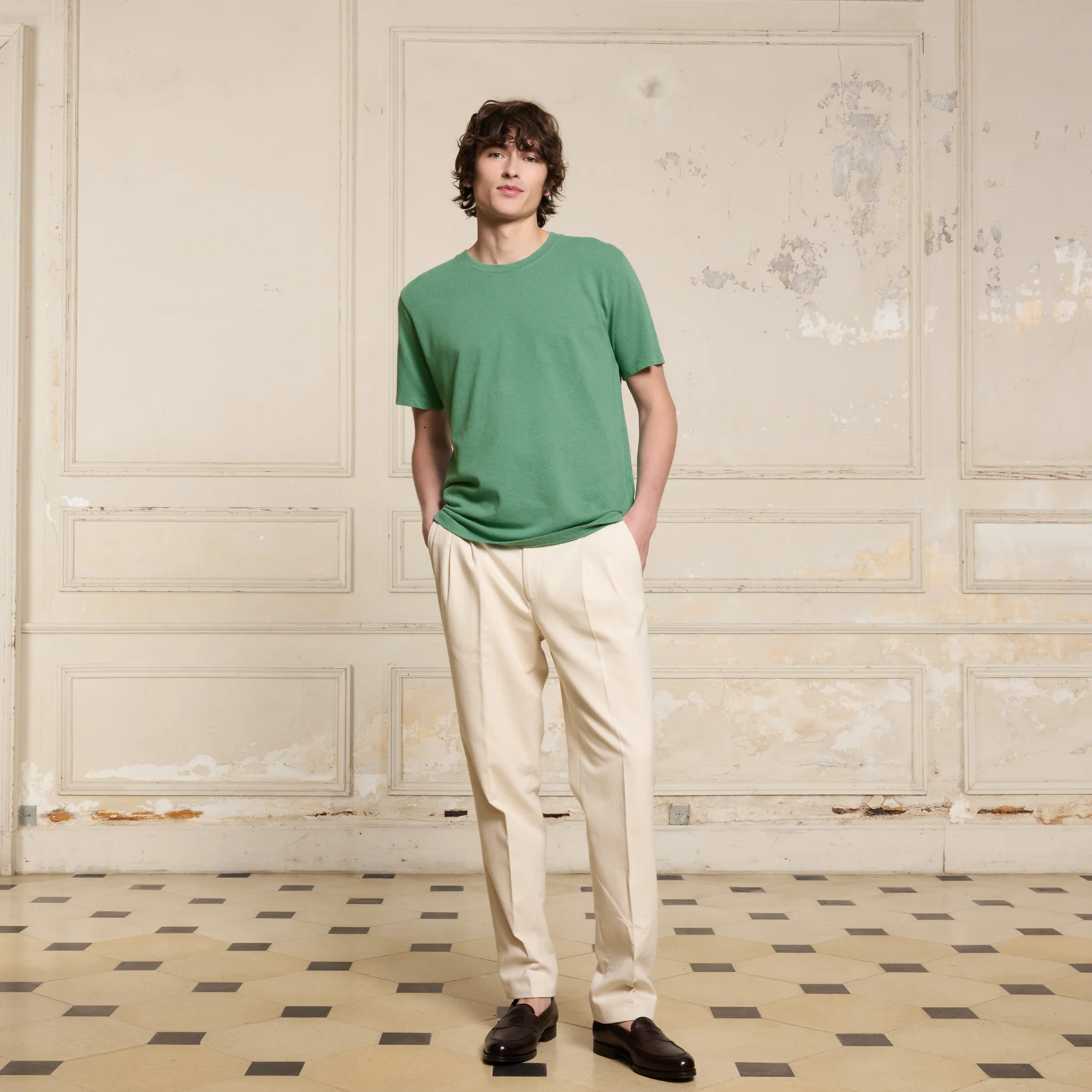 Emerald cotton and linen T-shirt
