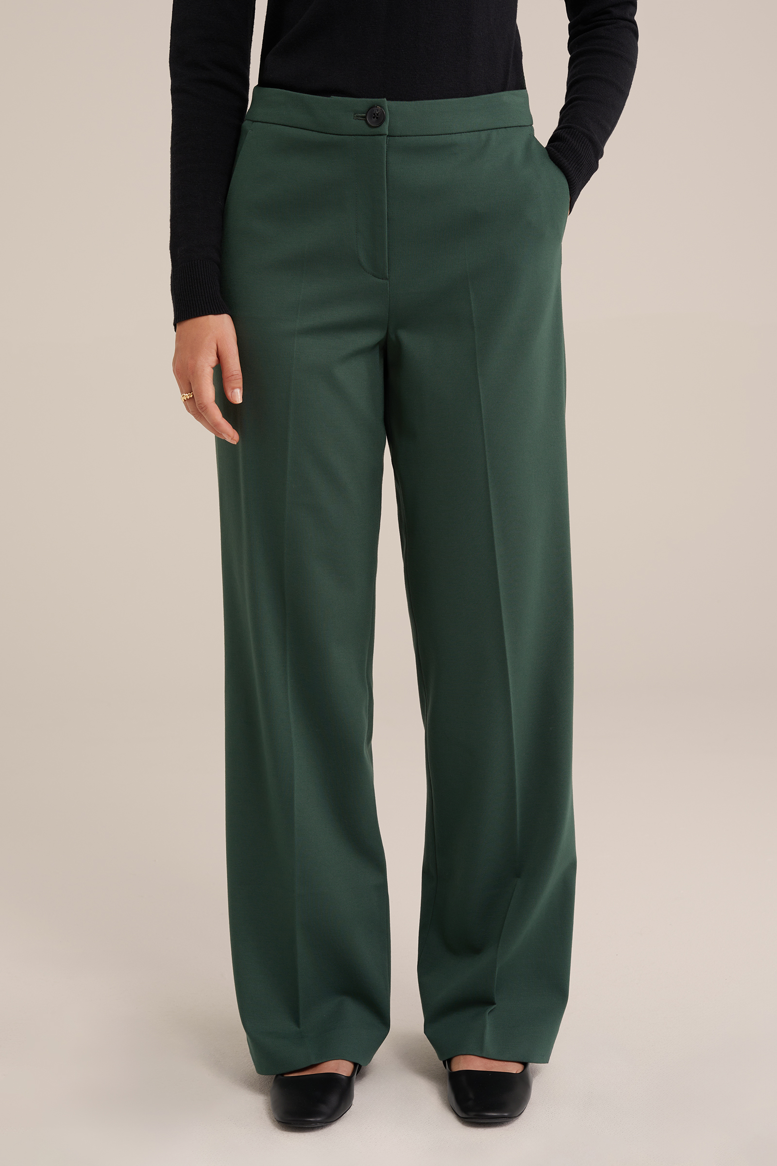 wide leg pantalon met stretch WE Fashion Donkergroen