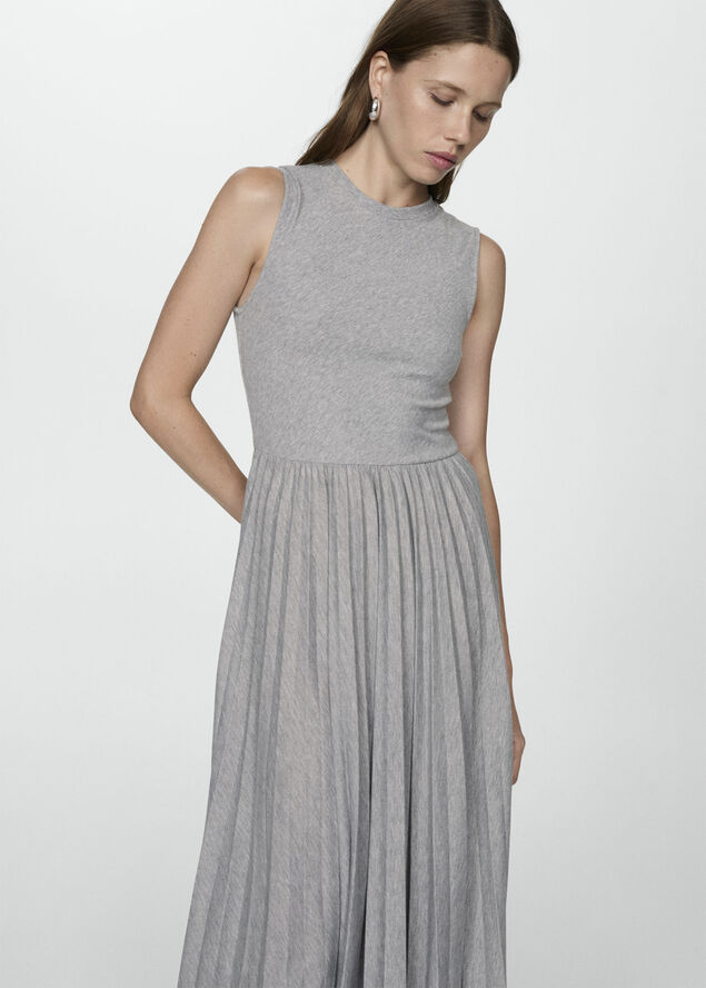 MANGO Pleated long dress Medium grey