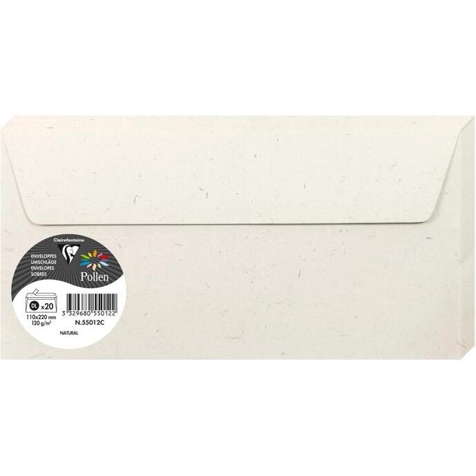 COLLECTION NATURA, Paquet de 20 enveloppes Pollen 110x220mm 120g/m2 - Natura