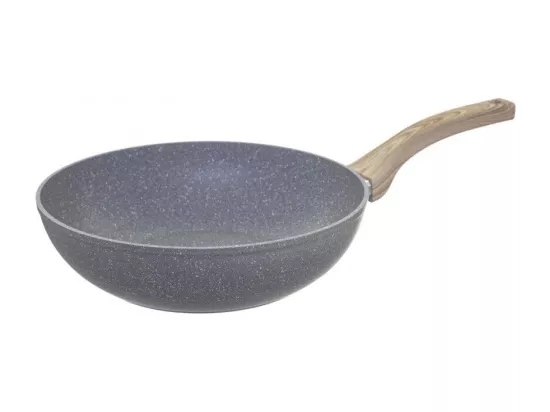 Wok en aluminium - D. 28 cm - Effet pierre grise