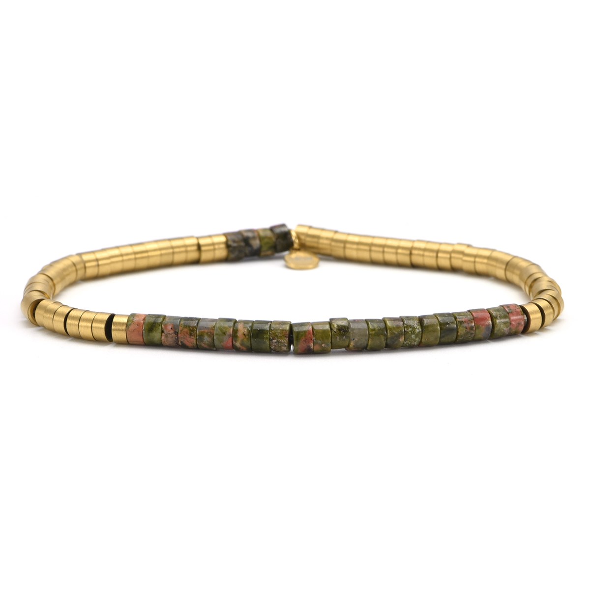 Bracelet Acier Perles Heishi 4mm Unakite-Small-16cm