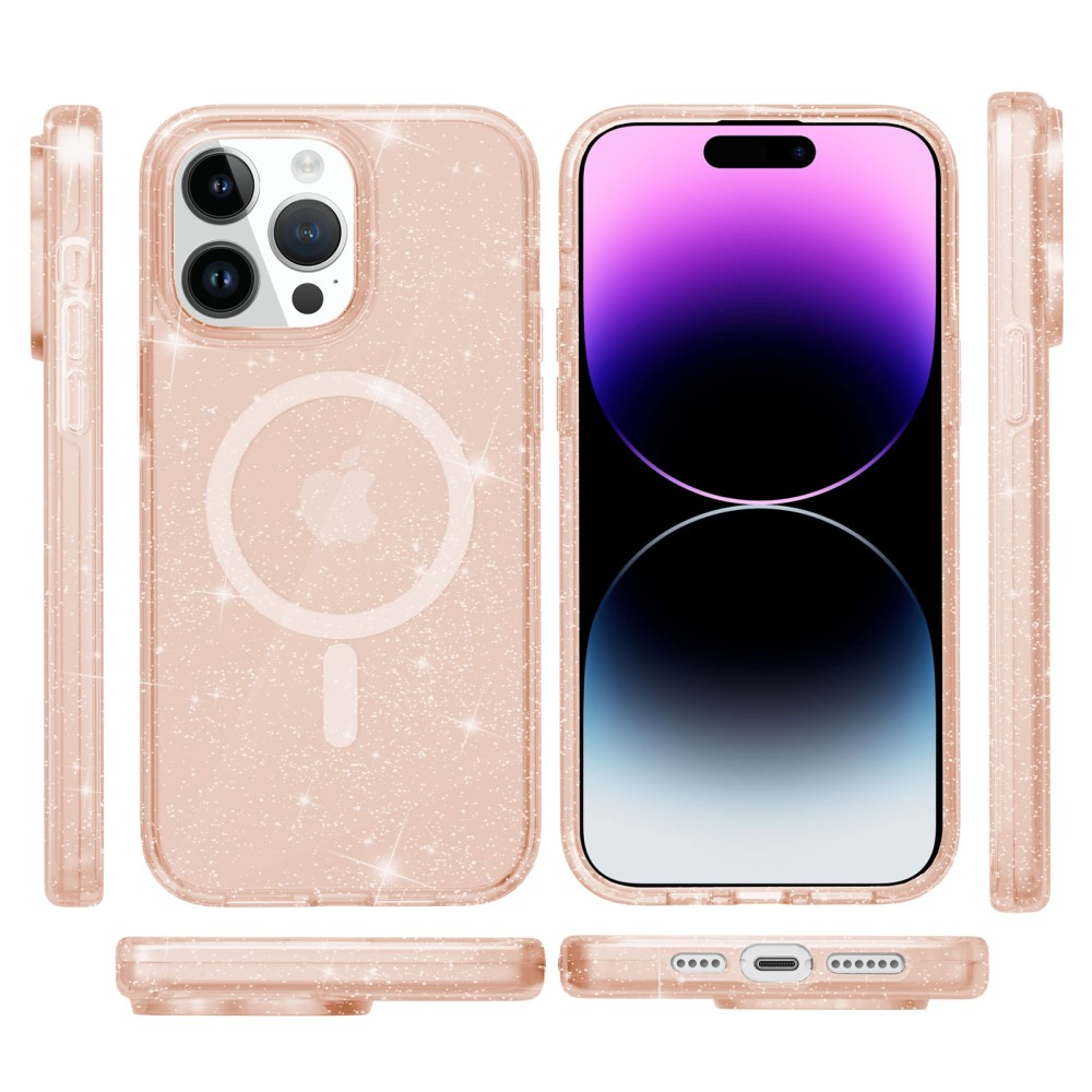 iPhone 15 Pro MagSafe Hybrid Hardcase Hülle mit TPU Bumper Glitzer Design - Roségold / Transparent