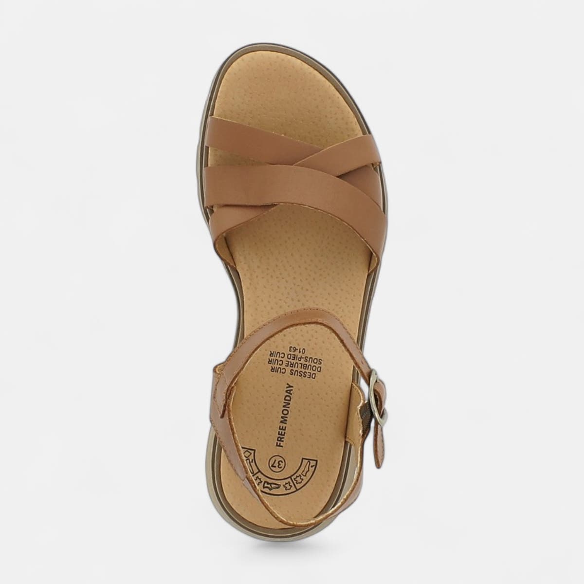 Sandales à talon compensé Femme en cuir cognac