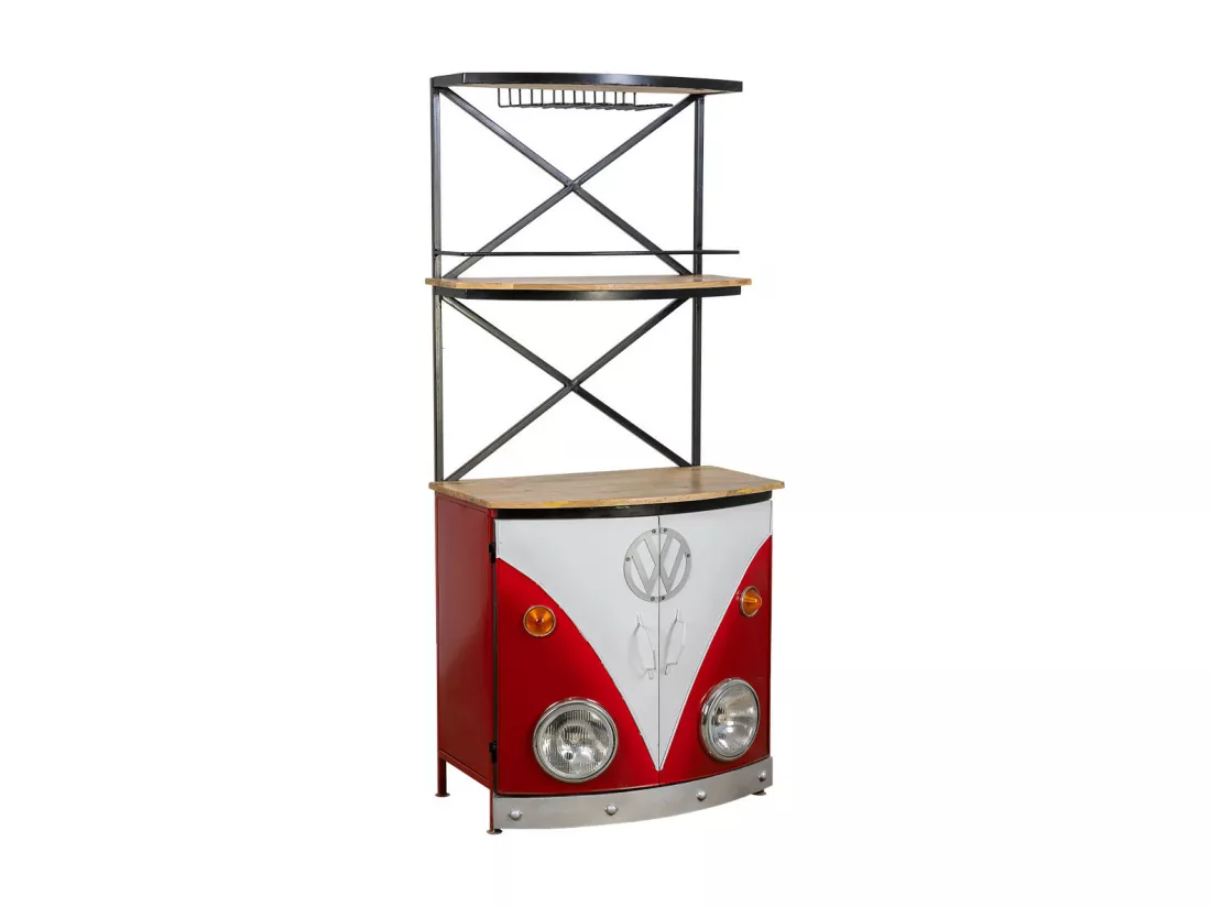 Étagère à vin en bois et métal rouge 75x60x180h
