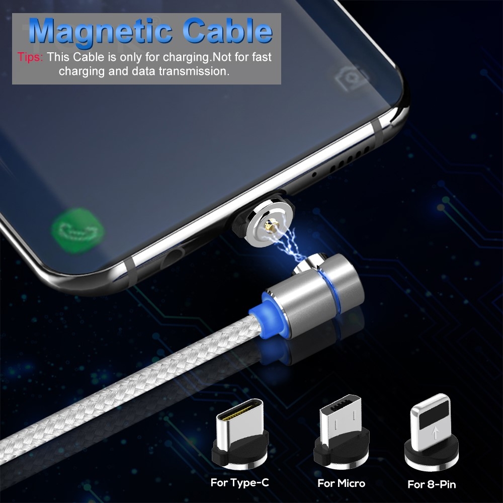 (1m) 3in1 Magnetisches Elbow USB Ladekabel Nylon Geflecht - Apple Lightning / Micro USB / USB C - Silber
