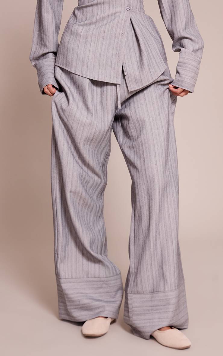 Gris Clair Ensemble Coordonné Pantalon Tissé À Fines Rayures Avec Cordon De Serrage