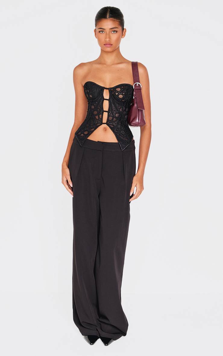 Noir Corset Texturé Transparent À Motif Floral Avec Ourlet Fendu