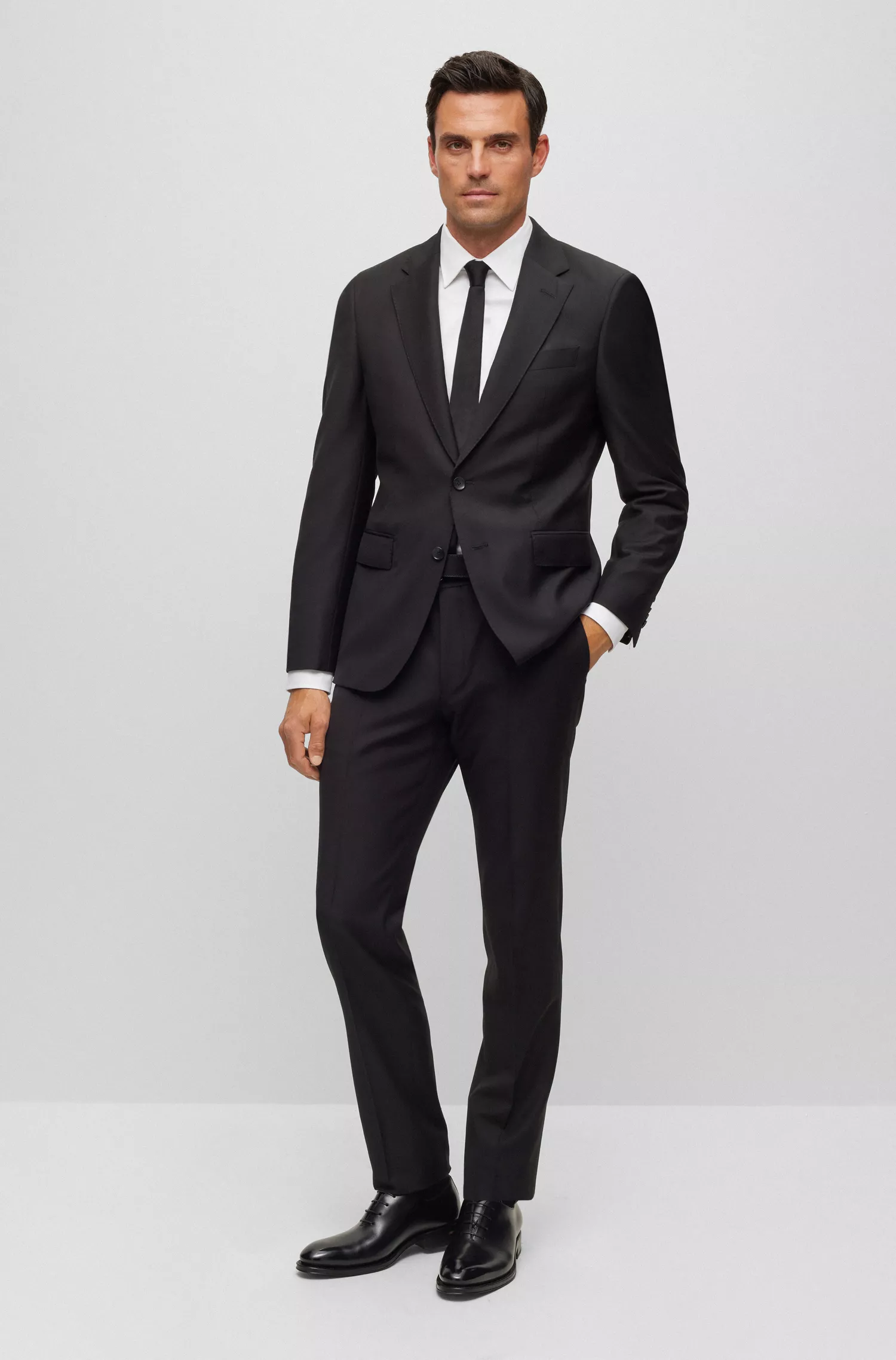 Sapatos Oxford BOSS em couro preto com efeito polido