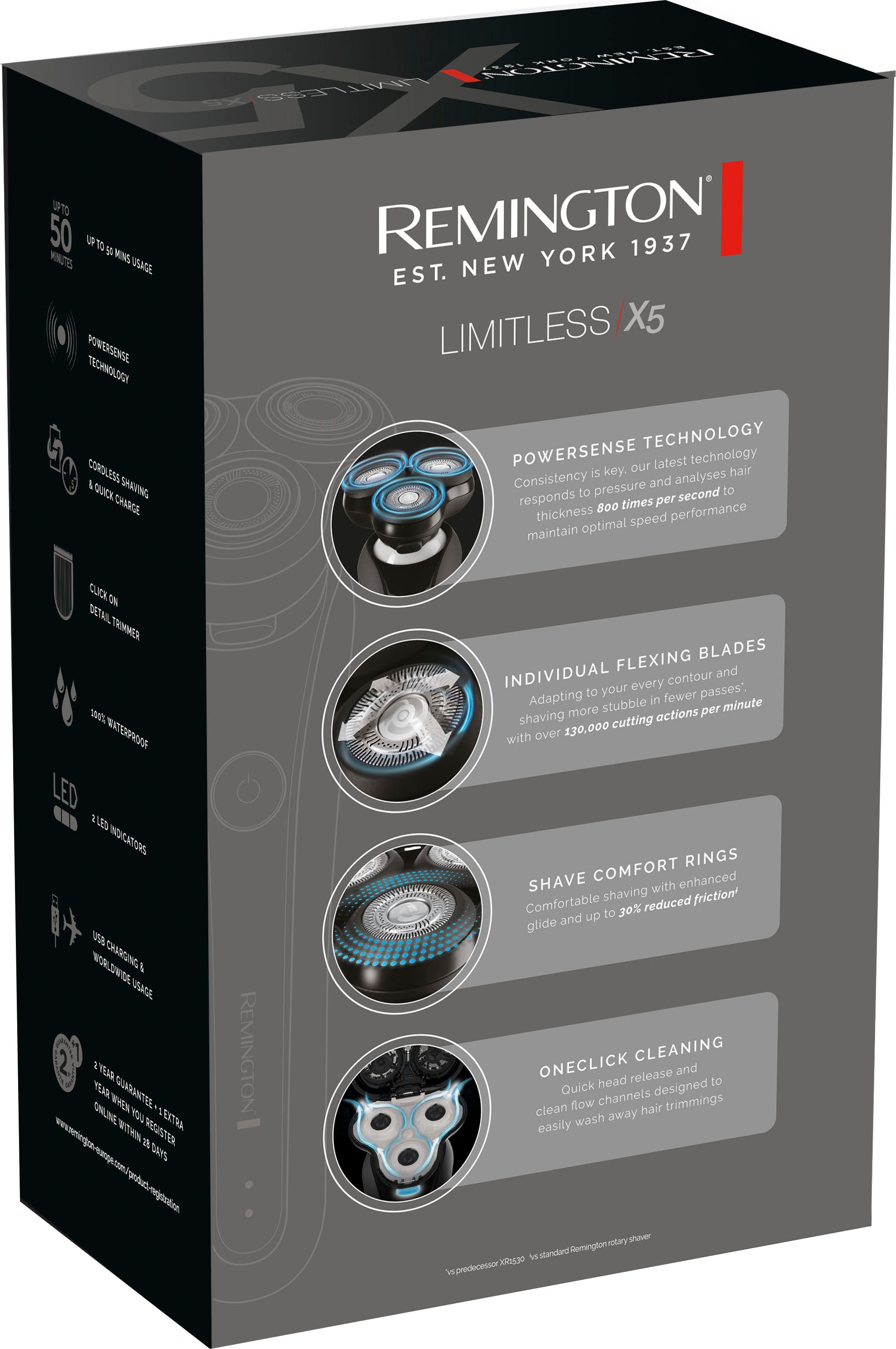 Remington Elektrorasierer »Rotationsrasierer Limitless X5 XR1750« 1 Stk. Aufsätze Nass-&Trockenrasur, 360° PivotBall Drehgelenk, akkubetrieben (50 min.)