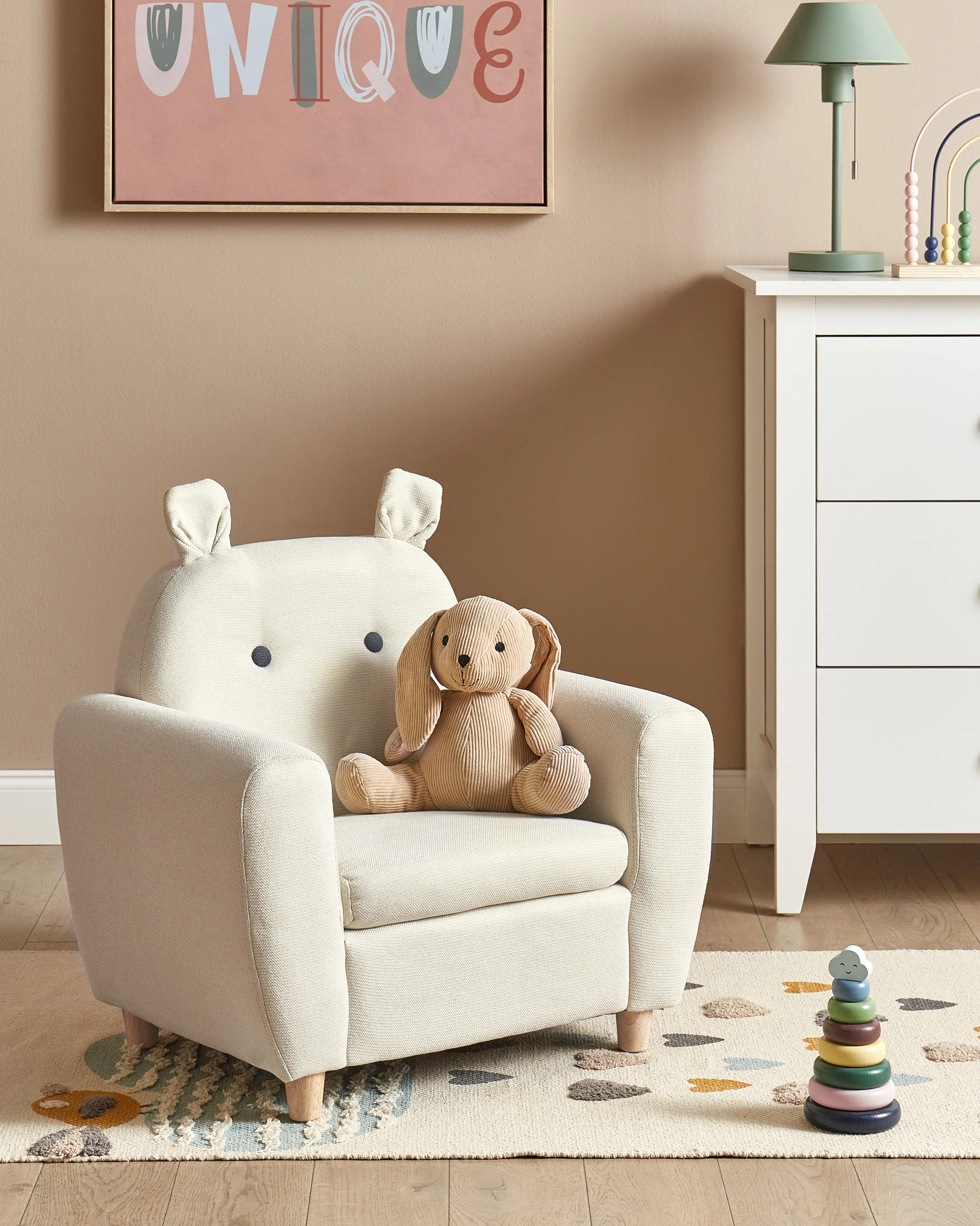 Kinderfauteuil Nijlpaard MARIBO Stof Gebroken wit