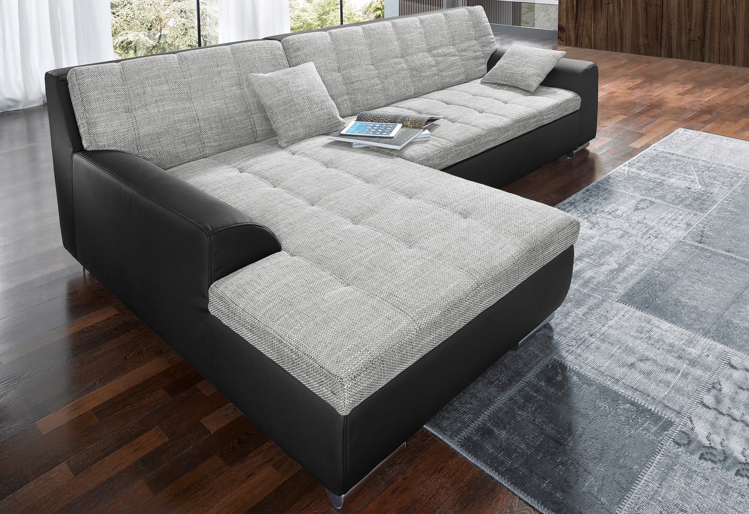 DOMO collection Ecksofa »Treviso viele Bezüge, auch in Cord, L-Form, B/T/H: 267/80/83 cm« wahlweise mit Bettfunktion,  incl. Zierkissen, hochwertige Steppung