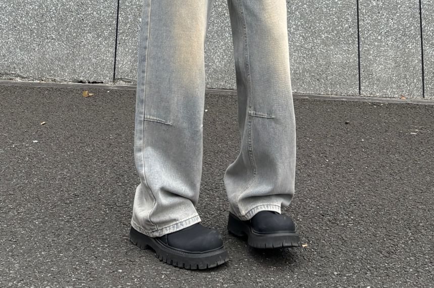AXEN - Mid Rise Washed Straight Leg Jeans