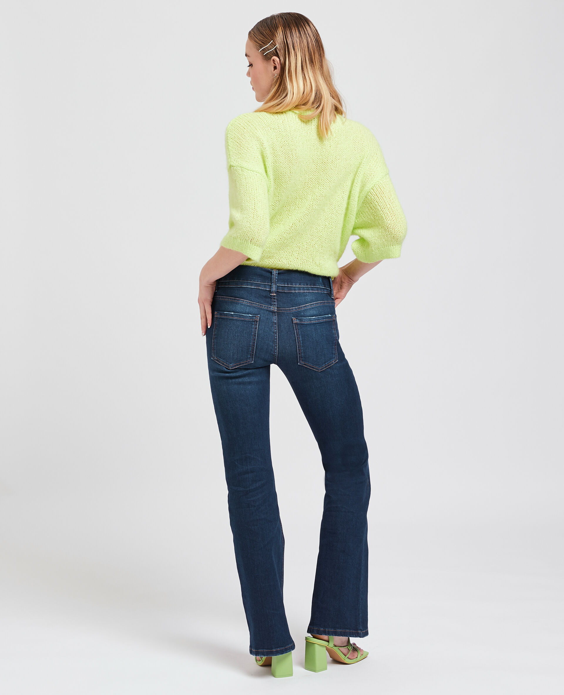 Jean flare taille basse avec ceinture - Bleu marine