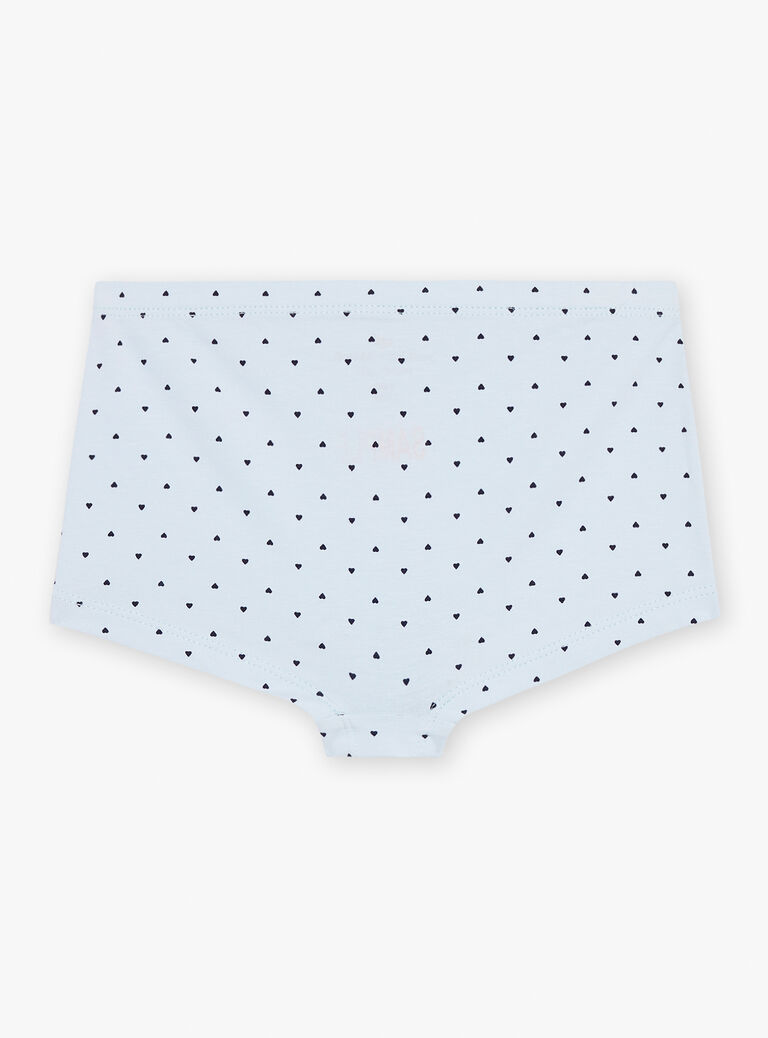5 shortys ciel, écru, rose et orange à imprimé curs et fleuris et motifs fées danseuses