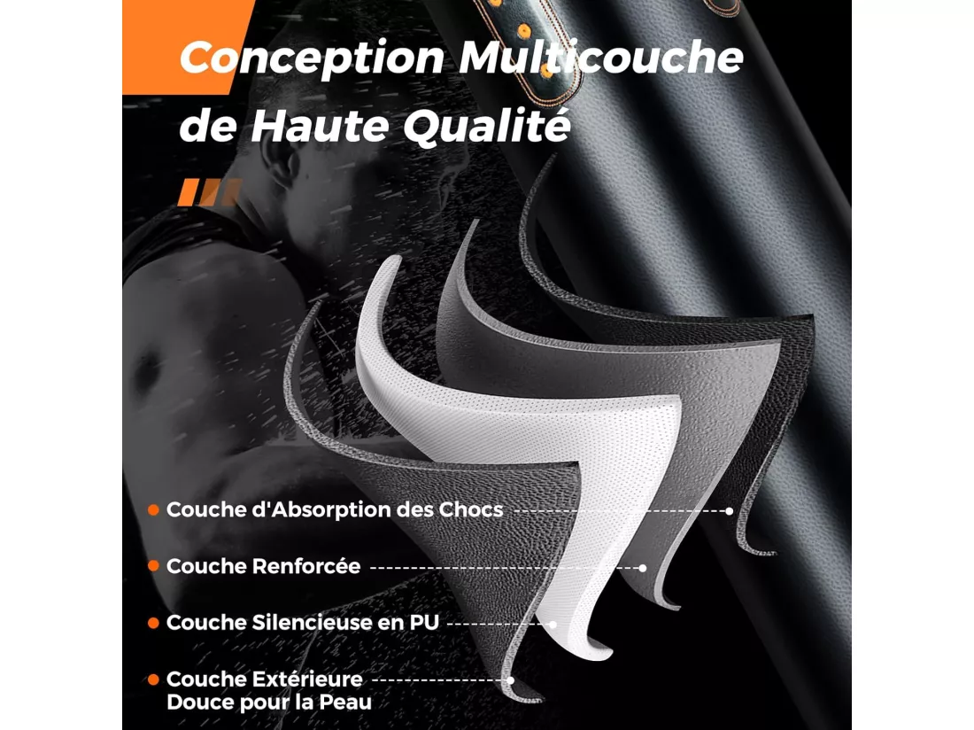 Sac de Frappe 16KG 4 en 1 et 2 Gants, Ensemble de Sac de Boxe Suspendu avec Bandage pour Les Mains Chaînes de Suspension, Double Couture pour Sparring Muay Thaï, MMA
