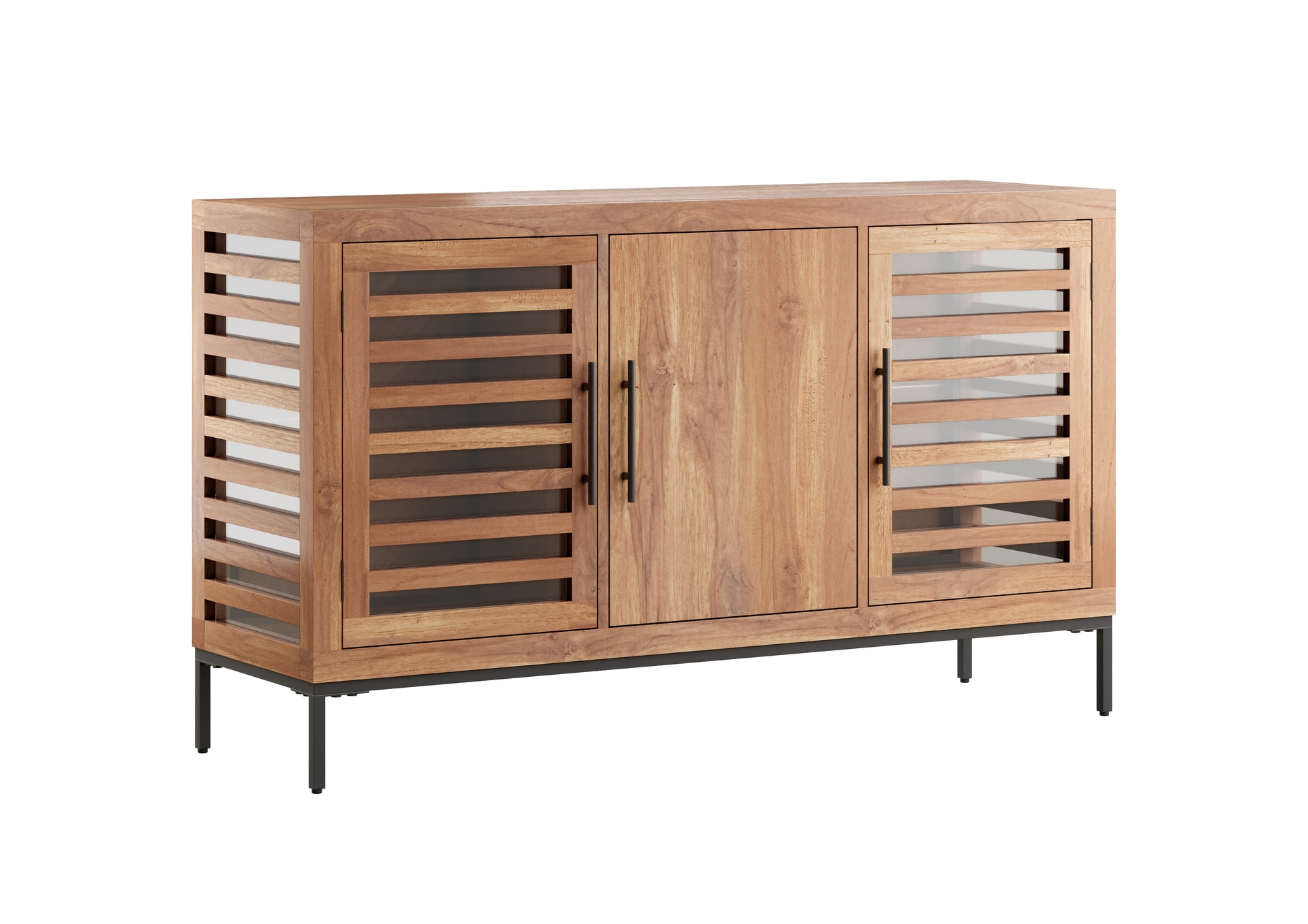 INTERhome Sideboard SHOWCASE 140 x 80 cm Akazie massiv natur gesmoked lackiert/2 Glastüren