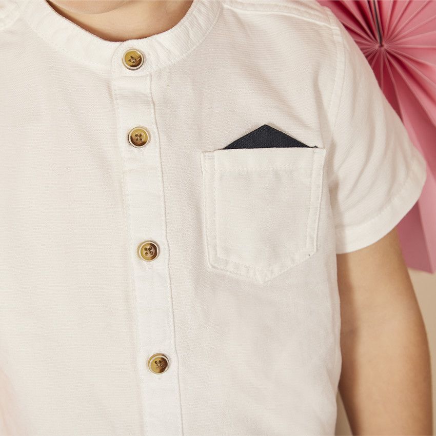 Chemise manches courtes col mao à mouchoir pour bébé garçon - Blanc