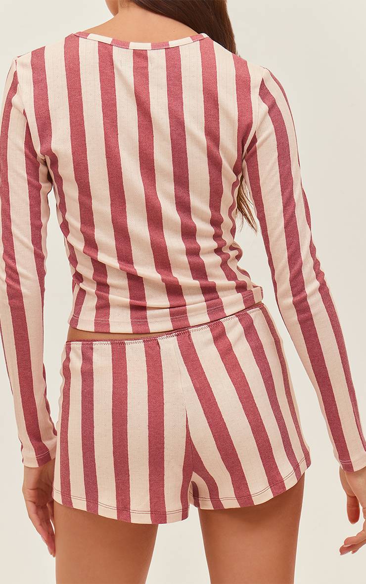 Rouge Mini Short De Pyjama Pointelle À Rayures