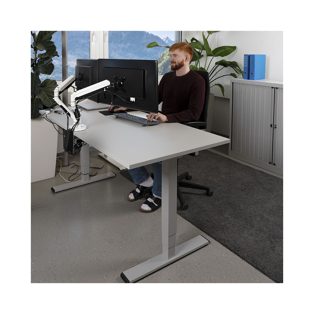 CONTINI höhenverstellbarer Bürotisch 200 x 90 cm weiss / Gestell dunkelgrau