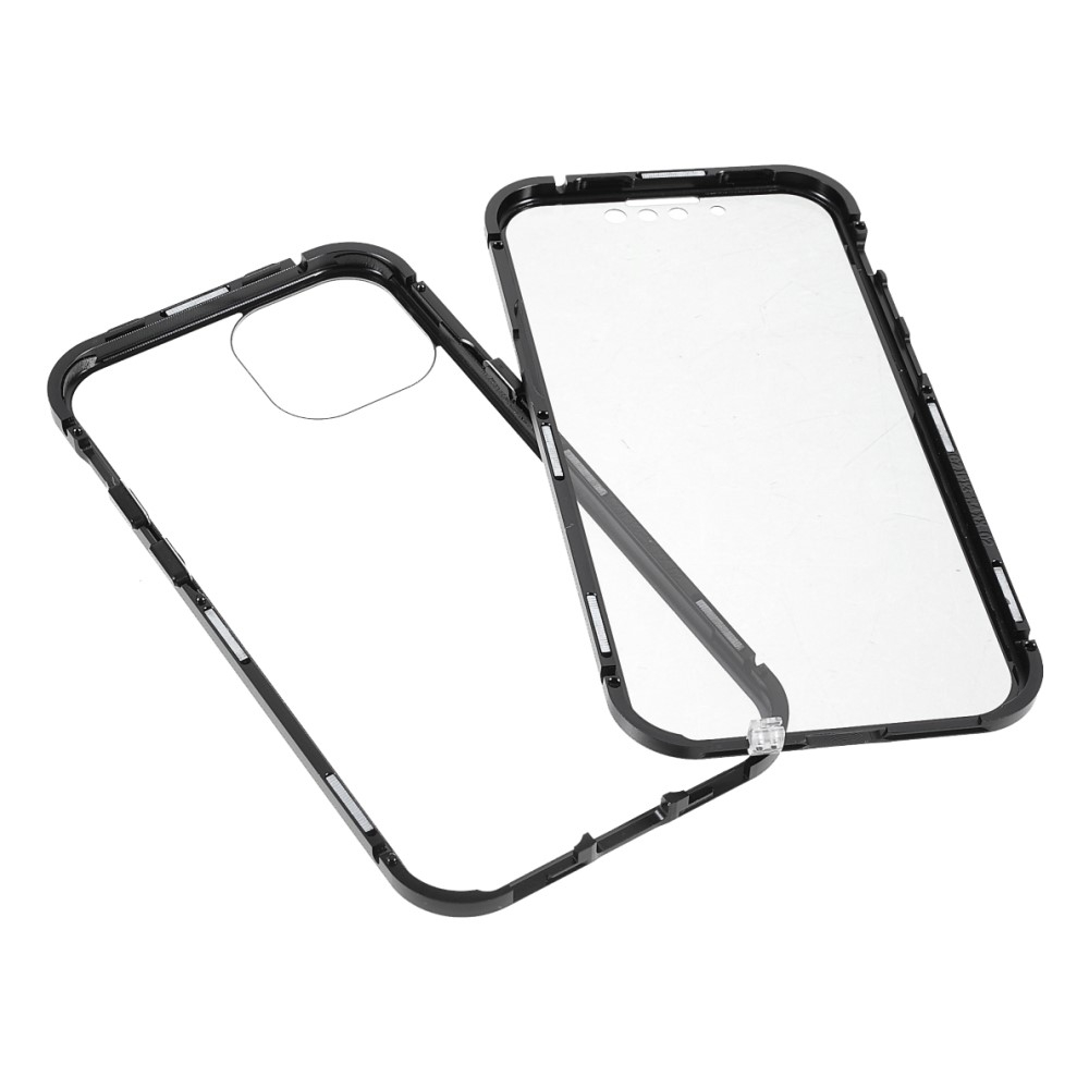 iPhone 13 Magnetische Alu Schutzhülle mit Panzer Glas Backcover   Privacy Displayschutz (Magnet-Technologie) - Schwarz