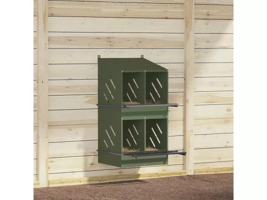 Nichoir à poules avec 4 compartiments vert olive métal