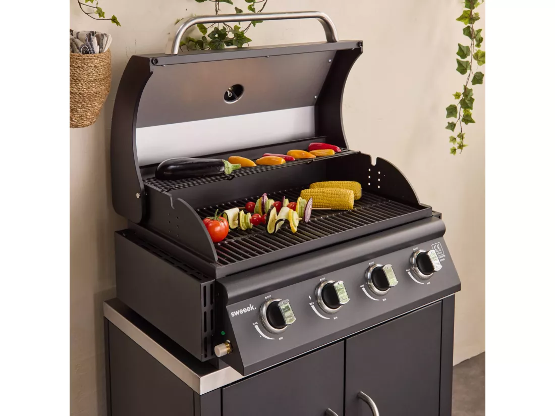 Barbecue à gaz avec 4 brûleurs à poser avec récupérateur de graisse