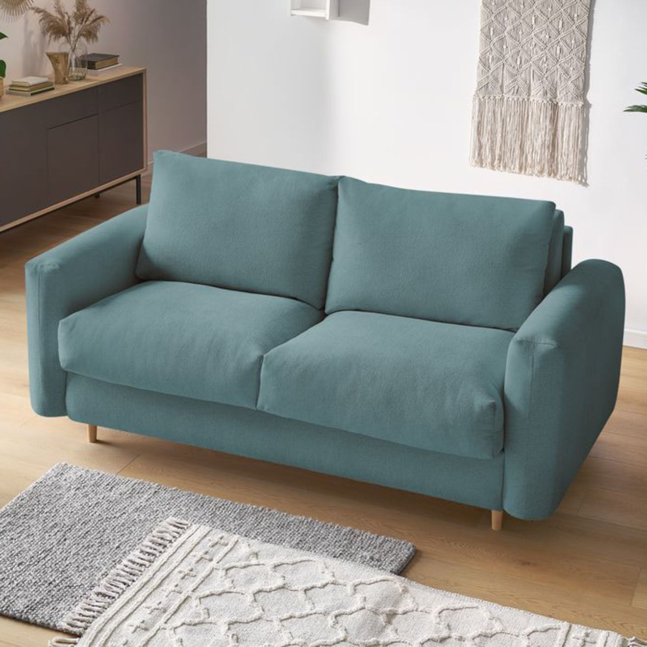 Bobochic Canapé droit cocoone convertible express  bleu foncé - 200x105x98 cm