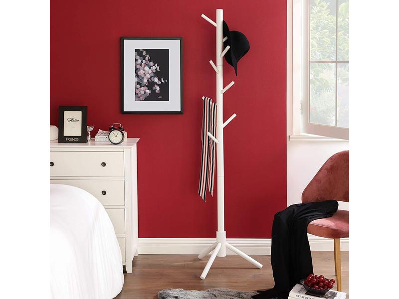 VASAGLE Garderobenständer mit 8 Haken 175 cm, Weiss Garderobe aus Massivholz