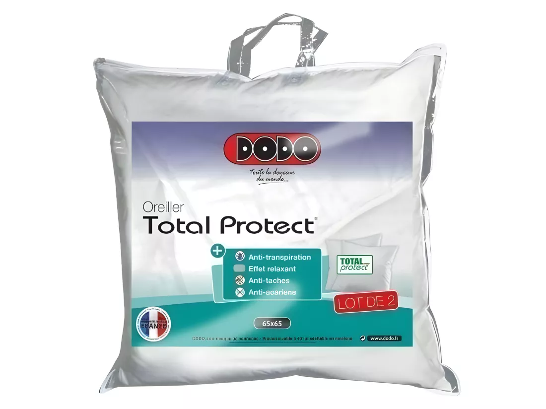 DODO Lot de 2 oreillers Total Protect 65x65 cm blanc