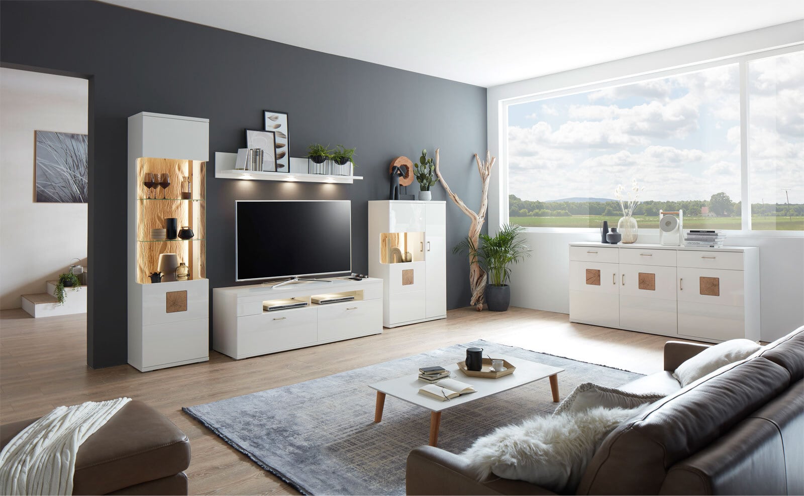 CASAVANTI Wohnwand TOPEKA 4-teilig weiß/ braun