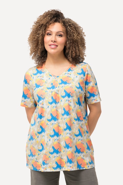 T-Shirt, Zierfalten, A-Linie, V-Ausschnitt, Halbarm