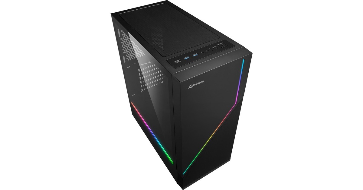SharkoonRGB FLOW midi tower behuizing  (Zwart | 3x USB-A | RGB | Tempered Glass)