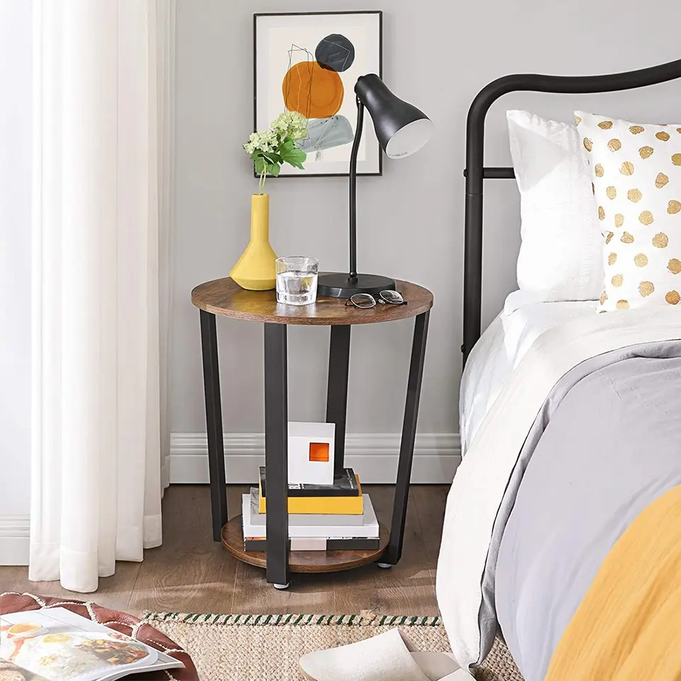 Dok Home - Ronde bijzettafel - Industrieel design - ijzeren frame - Bruin