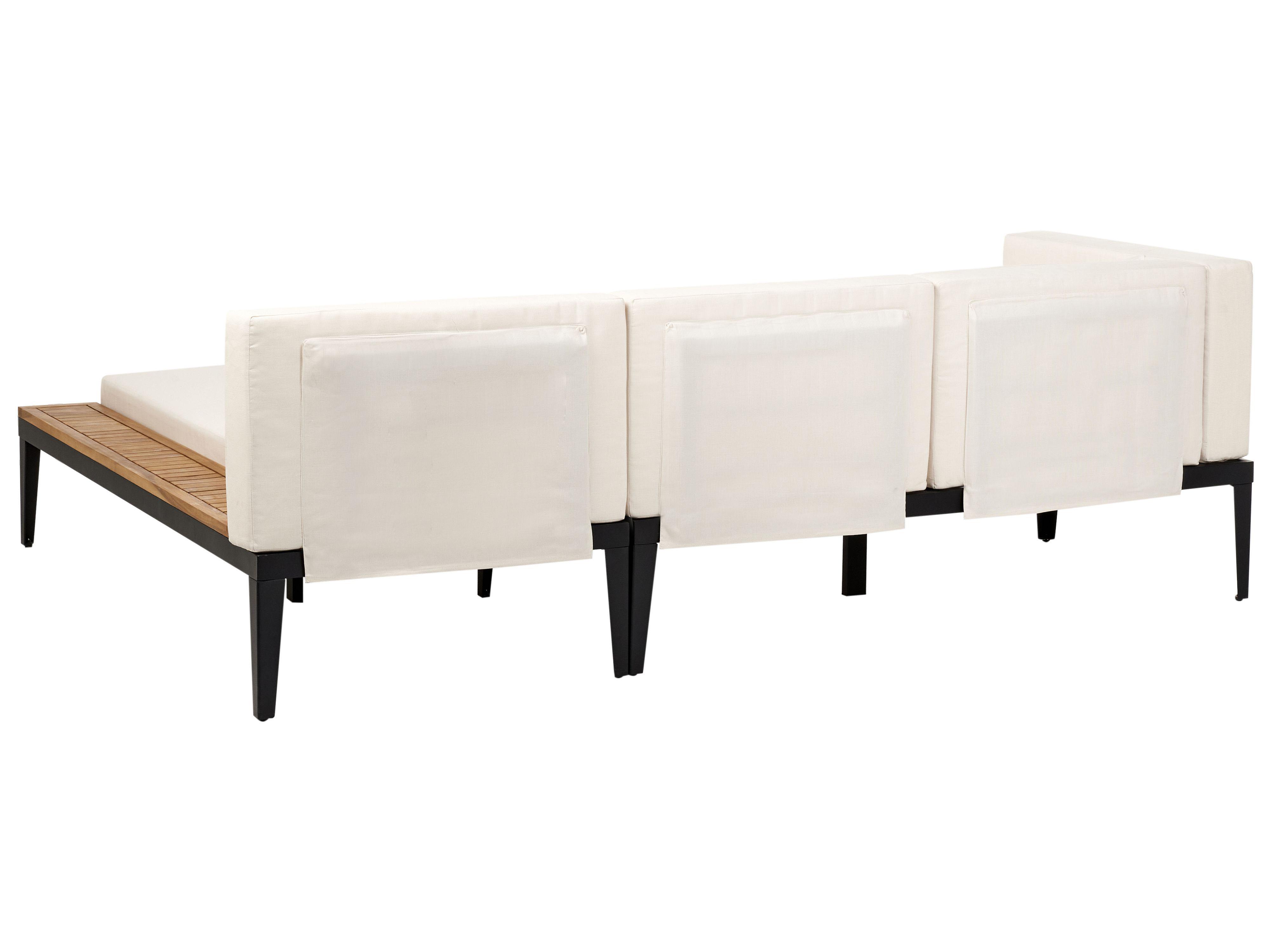 Loungeset met tafel en ottomaan 3-zits BRACCIANO linkszijdig Gecertificeerd acaciahout Lichtbeige