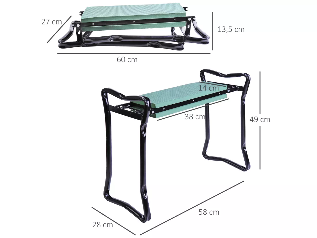 Tabouret de jardin pliable agenouilloir de jardin siège jardinage avec coussin acier EVA noir vert
