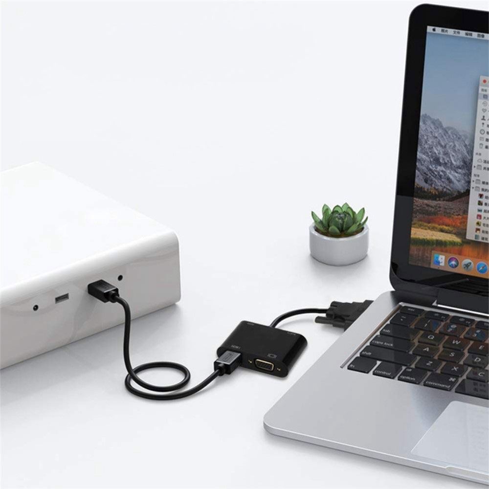 (20cm) VGA auf HDMI 1080p@60Hz FullHD / VGA / Micro USB / 3.5mm Klinke Adapter - Schwarz
