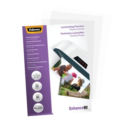 Fellowes - 25 pochettes de plastification photo (108 x 159 mm) - 80 microns - brillantes
