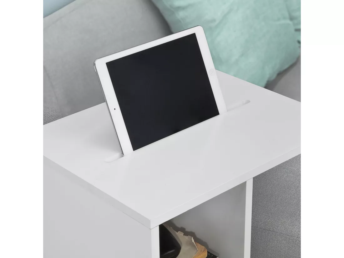 Bout De Canapé Table D’appoint Moderne Roulante Avec 2 Étagères De Rangement, Fbt48-w