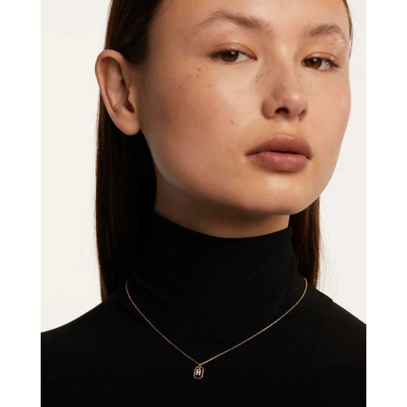 PDPAOLA Collier en argent plaqué or - Mini Lettre H  - CO01-519-U